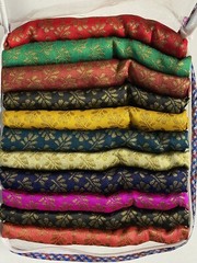 JACQUARD BROCADE FABRIC-saree SARI blouse piece-BLACK Golden 36″X29″-leaves