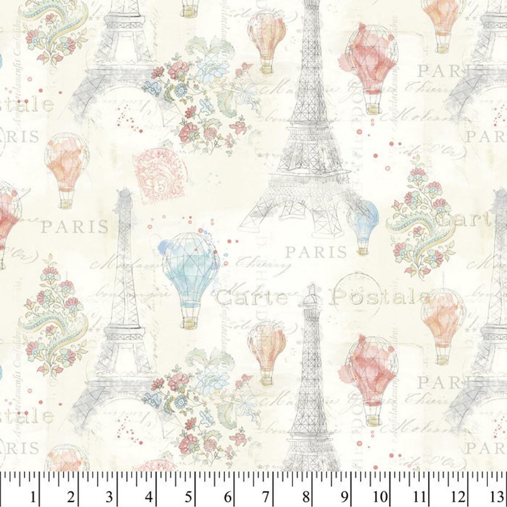 FAT QUARTER FABRIC EIFFEL TOWER LIGHT HEARTED IN PARIS FRANCE HOT AIR BALLOONS