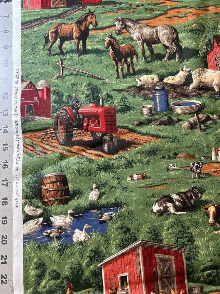 Farm Animals Red Tractors Cranston VIP Cotton Fabric 1/2 Yard 18 By 44” New