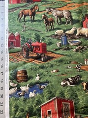 Farm Animals Red Tractors Cranston VIP Cotton Fabric 1/2 Yard 18 By 44” New