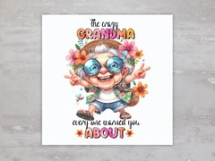 Funny Crazy Grandma Fabric Panel Upcycled Clothing Sewing Quilt Block A24