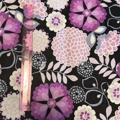 JOANN Flannel 3 Plus Yards, Purple Floral, Flowers Pink White Black Mums, Nos