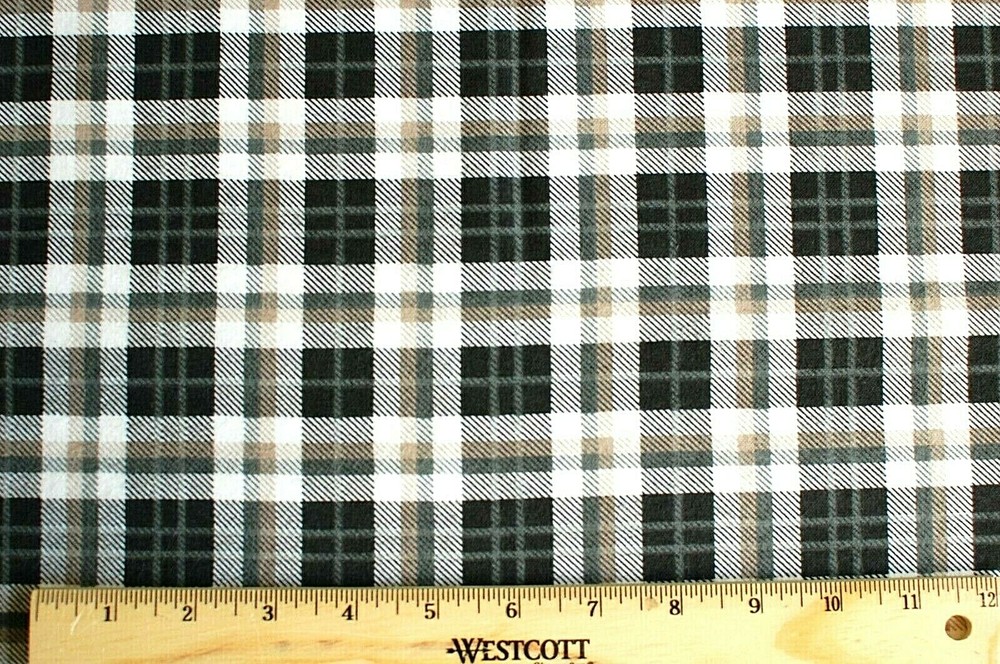 BTY*FACE MASKS* BLACK/TAN/GREY CHECK PLAID 100% COTTON FLANNEL FABRIC 42×36″
