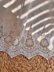 Eyelet Lace Fabric Off-White Color Cotton Embroidered Material 53’’ Wide Curtain