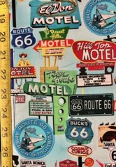 Route 66 Signs Timeless Treasures Fabric mother road motel blue