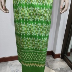 Thai Antique Silk Fabric Green Gold Silver Hand Woven100% (For Crafting)