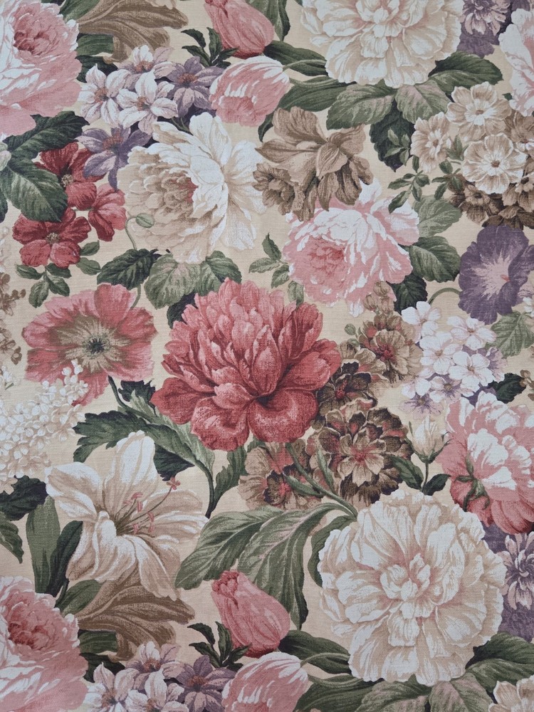 Vintage Richloom BTY Floral Large 100% Cotton 54″ Wide Shabby Chic Cottage