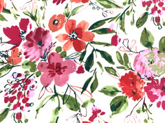 Floral Pattern Outdoor Fabric Garden Blooms Pink Red Orange Green 2 yard LOT