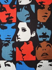 Alexander Henry Fabric In Crowd 2006 Retro Pop Art Faces Red Black Half Yard