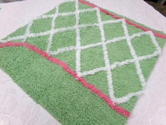 Vintage Chenille Bedspread Fabric, White Trellis on Candy Apple Green 19 x 20″