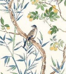 Thibaut Curtain Fabric ‘CLAIRE’ 2.2 METRES YELLOW/NAVY – 100% Linen