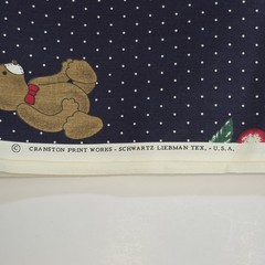 Vtg Cranston Print Works Teddy Bears Cherries Navy Polka Dot Fabric 58×73 2 Yds