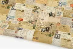 Vintage Antique Letter Post card Cotton Linen Fabric made in Korea By the Yard