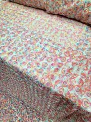 “White Mesh Fabric with Multicolor Floral Embroidery and Pastel Confetti: Sold b