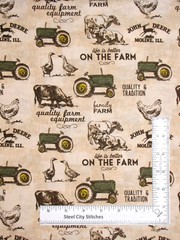 Farm Fabric Green Tractors Ducks Cows On The Farm Animals CP70166 Yard