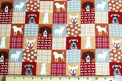 BTY*FACE MASKS* PATCH PUPS/DOGS RED & TAN 100% COTTON FLANNEL FABRIC 42X36″