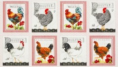 24″ X 44″ Panel Down on the Farm Chickens Roosters Cotton Panel D367.36