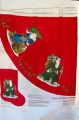“OLDE FATHER CHRISTMAS” FABRIC TREE SKIRT PANEL W/ 2 STOCKING – NEW- FREE SHIP.