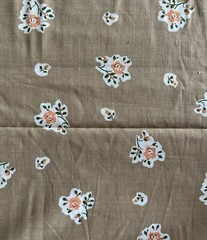 Vtg Cotton Floral Fabric Orange Marigold Plants on White & Tan W45”xL3.7Yards