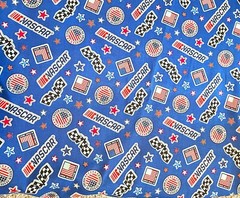 Nascar red white blue car racing cotton quilting fabric bhy x 45″ wide stock car