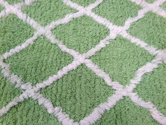 Vintage Chenille Bedspread Fabric, White Trellis on Candy Apple Green 19 x 20″