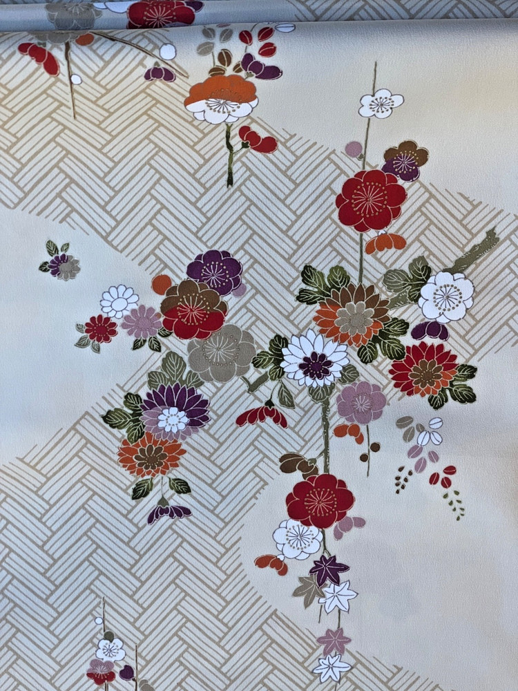 Vintage Japanese Kimono Silk Fabric Bolt 40+ft Floral Onward 100% Silk 14″ NOS