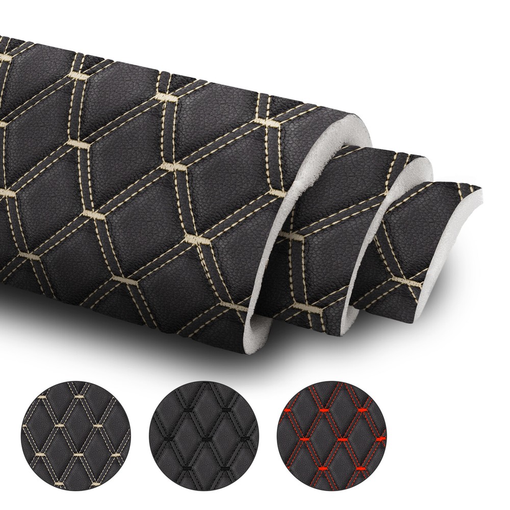 63″ Quilted Vinyl Faux Leather Fabric Foam Backed Car Upholstery Continuous Yard