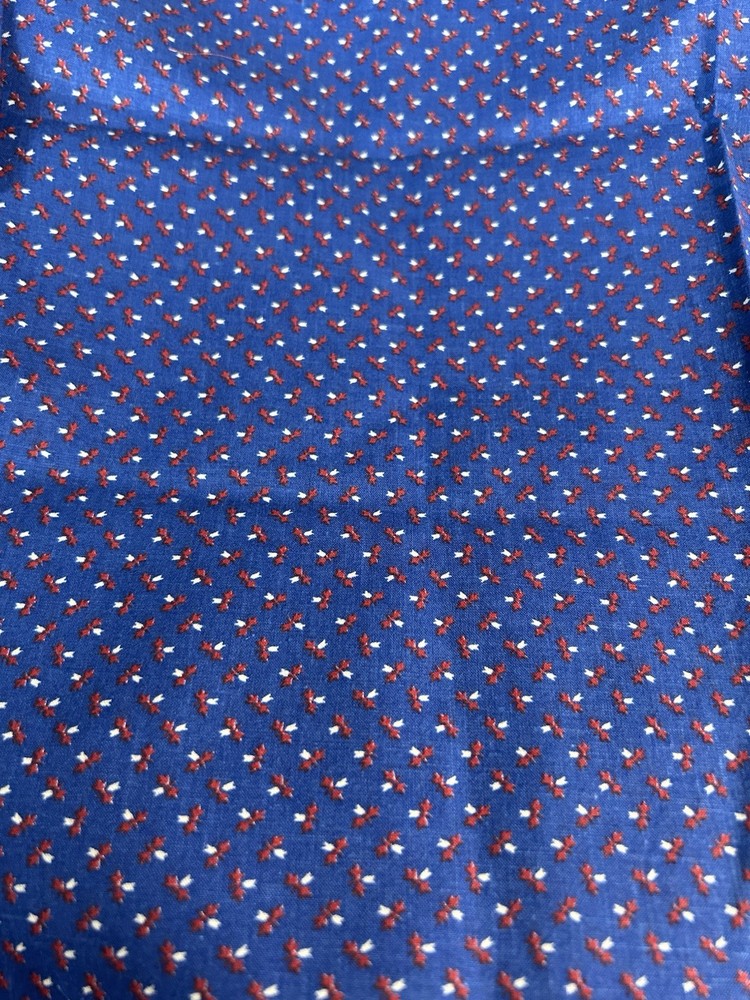 Vtg 1980s Patterns Rights Blue Red Calico Fabric Quilt Cotton 1 Y F70