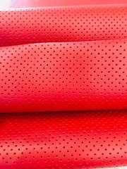 Red Full Perforated Holes Faux Leather upholstery Vinyl 54″ Wide SHIP ROLLED