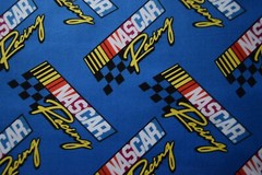 Camelot Fabrics Nascar Racing on Blue sport race cars track 1/4 yd 100% cotton