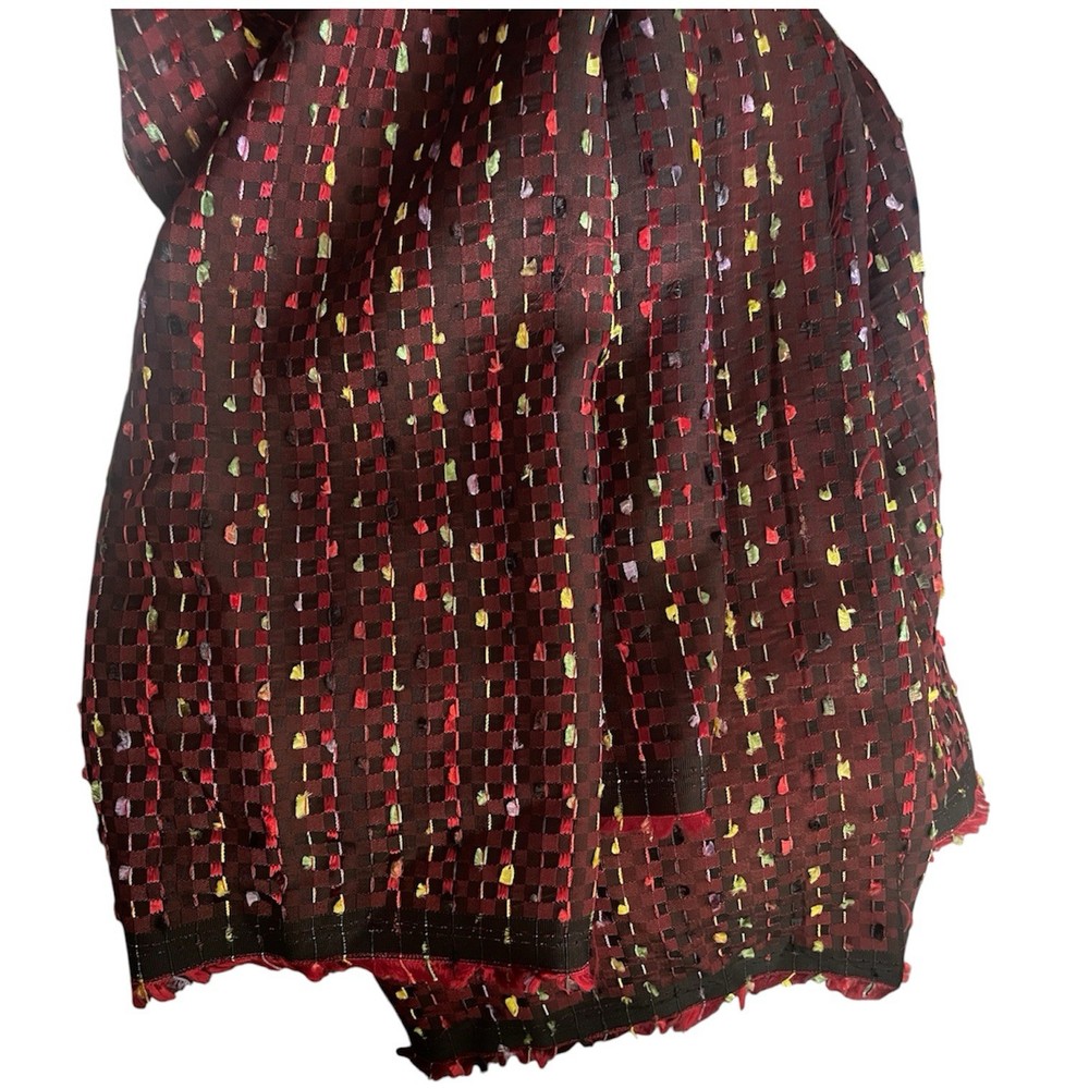 2 Yards of Fabric w/ Beautiful Colorful Small-Check Pattern & Maroon Background.