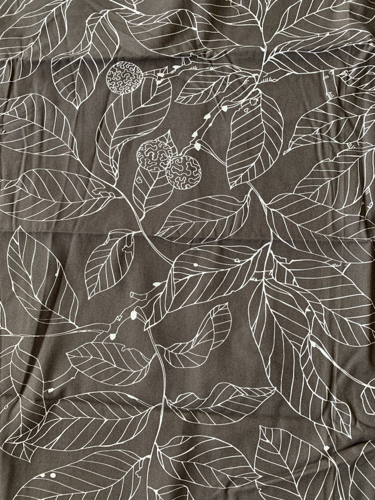 2004 IKEA Maria Astrom Gray Brown White Leaves Upholster Fabric 2 Yards x 58″