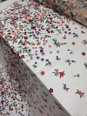 Fabric By The Yard Lace Embroidery Multicolor Pink Floral On Nude Mesh Lace