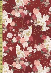 Quilt Gate – Cats, Peonies & Small Blossoms- HR3430-11D -Dark Red – By Half Yard
