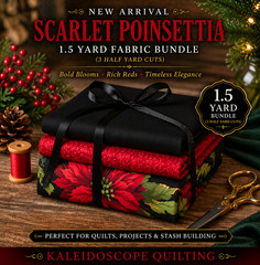 Scarlet Poinsettia 1.5 Yard Fabric Bundle, Red Black Christmas Fabric, Holiday
