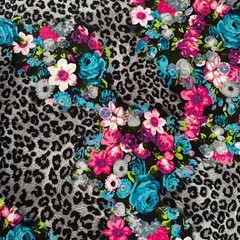 Bold Floral Leopard Print Dress Apparel Fabric Slinky Skirt 2.25 yd