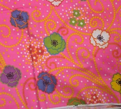 Vibrant Floral Vintage Peter Pan Fabrics Inc Pink Background W/ Flower & Dots