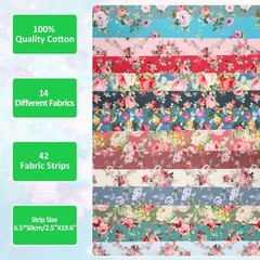 42Pcs Jelly Roll Fabric Strips Soft Cotton Quilting Fabric 2.5 x 20 Inch Pre-