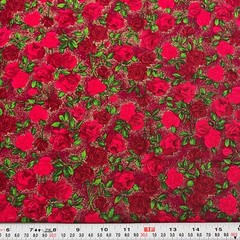 Roses on Red with Metallic Gold Specks Unbranded Cotton Fabric by the HALF YARD