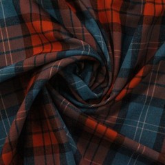 DESIGNER HERRINGBONE PLAID RUST RED BLUE FURNITURE APPAREL FABRIC BY YARD 57″W