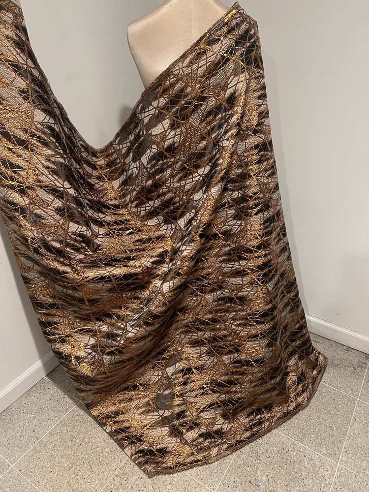 Rust Gold Black Metallic Brocade Fabric 58” Width Sold By The Yard