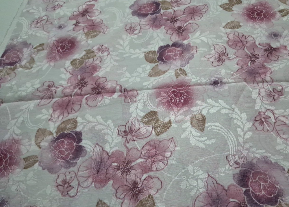3 ydx58″ w Polyester Fabric Pink Purple Floral w/Shiny Emboss Designs NO STRETCH