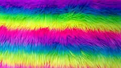 NEON RAINBOW STRIPE SHAGGY FAUX FUR 60″ LONG PILE RAVE VIBRANT STRIPES PURPLE