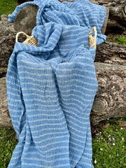 Indigo Blue Textured Sheer Linen Fabric | 3D Cotton | 2 Yards.