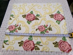 Shabby Pink Rose Vtg Chenille Bedspread Fabric Dramatic Scrollwork 25″ x 23″