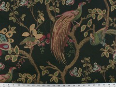 Drapery Upholstery Fabric Birds and Berries Embroidered Jacquard – Black Multi