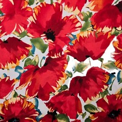 Red Floral Fabric Poppies Flowers Minerva Jardin Remnant Stretch Cotton Sateen