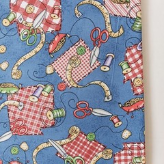 Lot of 2 Oakhurst Textiles Blue Sewing Items Spools Cotton Fabric 1yd-2yd x 45″
