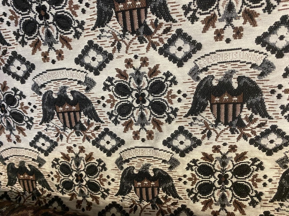 American Eagle Motif Upholstery Fabric Vintage 1970 ish 54″ wide