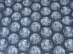 Toile Medallion Fabric 45×39 Black Gray Green French Country Lightweight Cotton